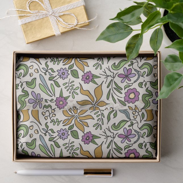 Papel De Seda Patrón floral botánico dibujado a mano (Regalo )