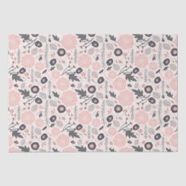 Papel De Seda Patrón floral botánico gris rosado negro