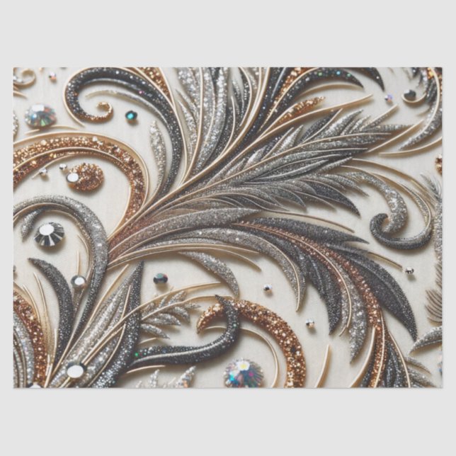 Papel De Seda Patrón floral brillante con piedra gemela (Anverso)