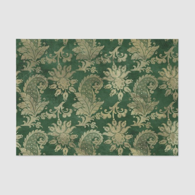 Papel De Seda Patrón floral Celta Green Gold Paisley (Anverso)