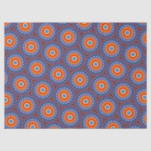 Papel De Seda Patrón floral circular Naranja Azul