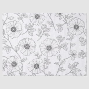 Papel De Seda Patrón floral continuo de arte de línea minimalist