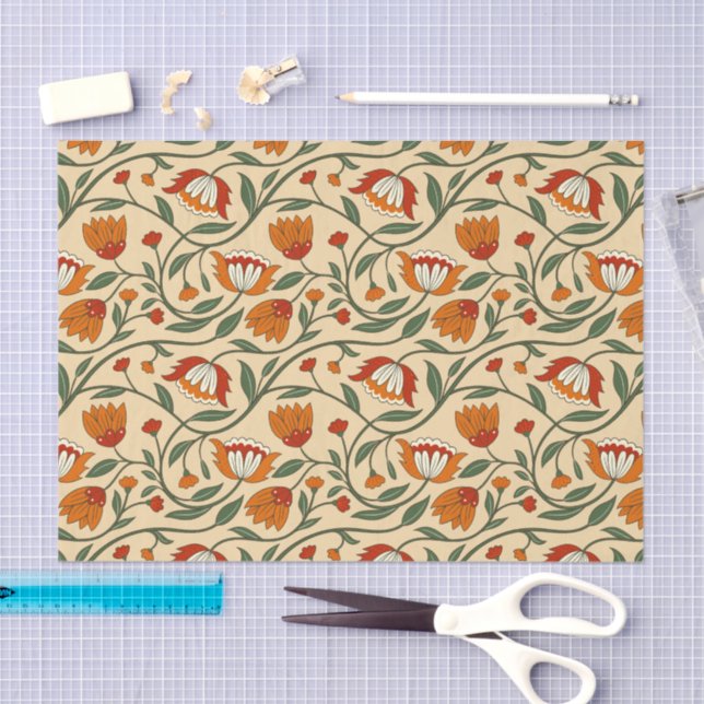 Papel De Seda Patrón floral continuo sobre fondo beige (Artesanía)