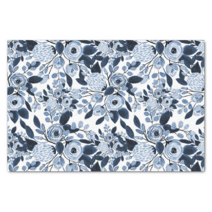 Papel De Seda Patrón floral de acuarela azul Pastel de Marina