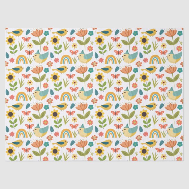 Papel De Seda Patrón floral de acuarela de primavera (Anverso)