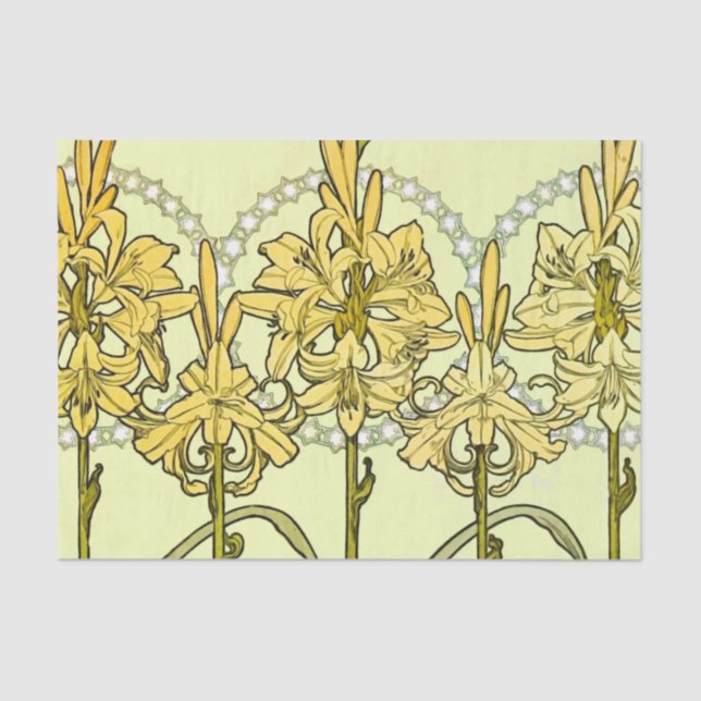 Papel De Seda Patrón floral de Alfonse Mucha Art Nouveau Lily (Anverso)