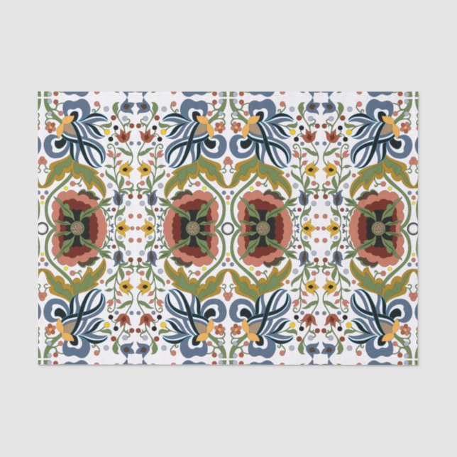 Papel De Seda Patrón floral de arte folclórico estonio multicolo (Anverso)