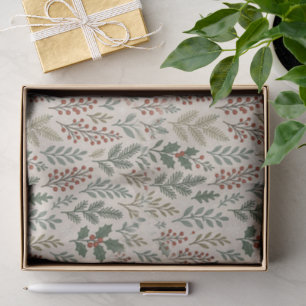 Papel De Seda Patrón floral de bayas de acebo botánico chic