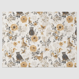 Papel De Seda Patrón Floral de Búho en Beige País Francés