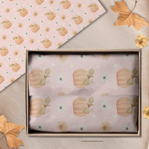 Papel De Seda Patrón floral de calabaza de acuarela rosa pasado