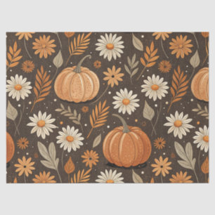 Papel De Seda Patrón floral de calabaza y margarita de otoño