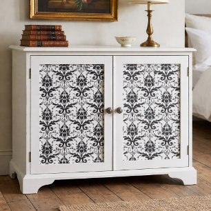 Papel De Seda Patrón floral de Damasco blanco y negro