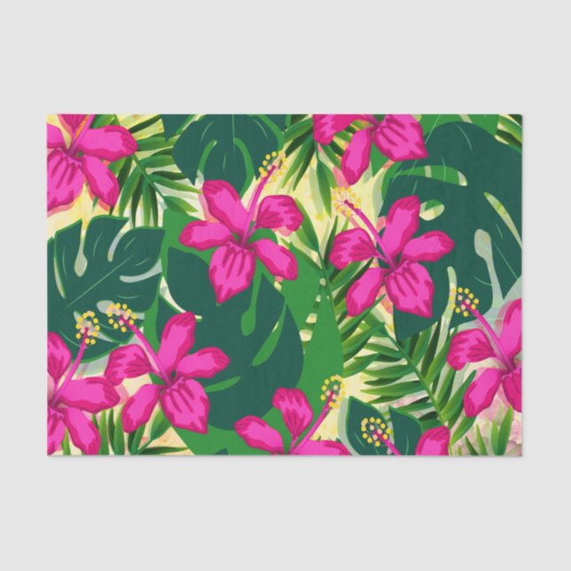 Papel De Seda Patrón floral de estilo hawaiano tropical (Anverso)