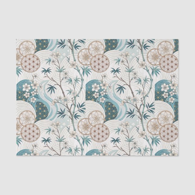 Papel De Seda Patrón floral de flor de bambú japonés tradicional (Anverso)