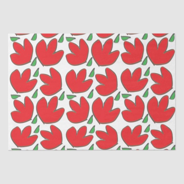 Papel De Seda Patrón floral de flores rojas (Anverso)