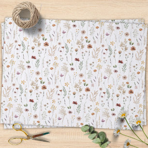 Papel De Seda Patrón floral de flores silvestres bonitas acuarel