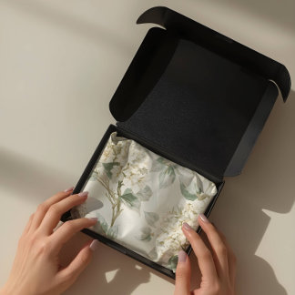 Papel De Seda Patrón Floral de Hortensia Blanca Suave