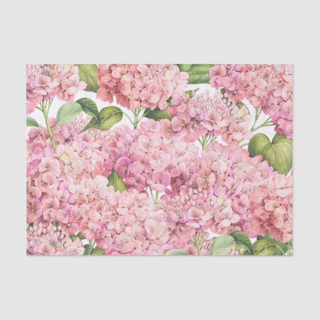 Papel De Seda Patrón floral de hortensias rosadas vintage (Anverso)