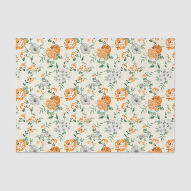 Papel De Seda Patrón floral de jardín amarillo suave (Anverso)