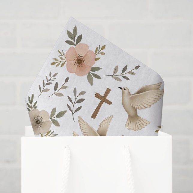 Papel De Seda Patrón floral de la cruz de madera de Boho Christi (Bolsa de regalo)