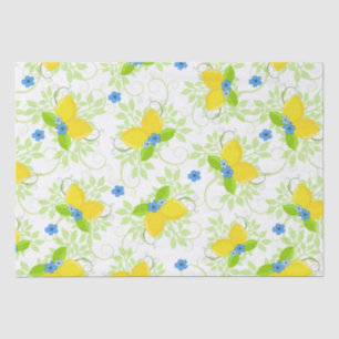 Papel De Seda Patrón floral de limones blancos y amarillos veran