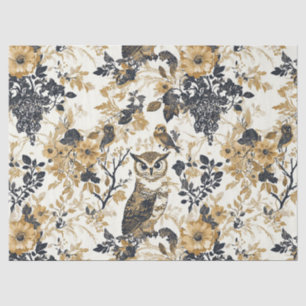 Papel De Seda Patrón Floral de Madera de Búho Beige Rústico