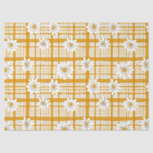 Papel De Seda Patrón floral de margarita blanca en Gingham amari