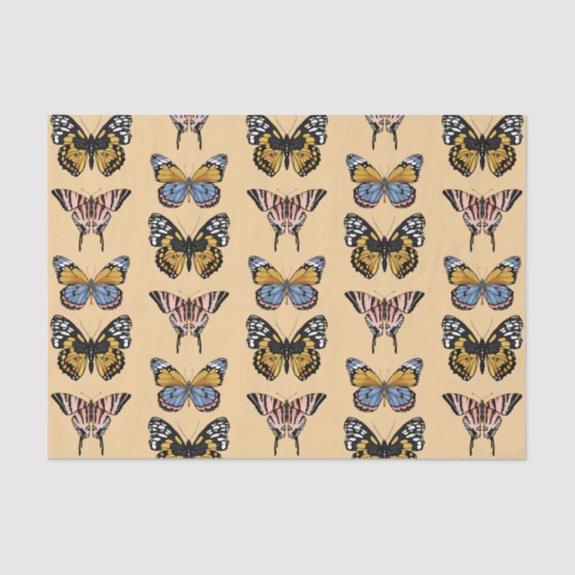 Papel De Seda Patrón floral de mariposa de Boho Naranja moderno (Anverso)