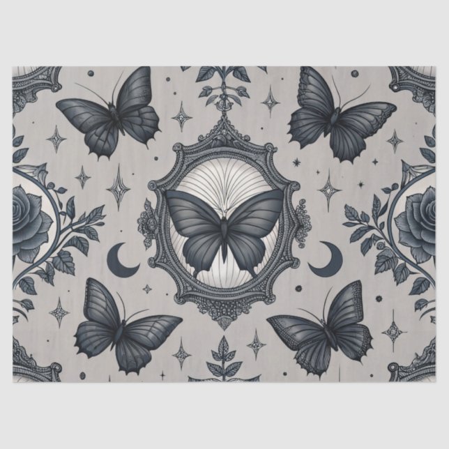 Papel De Seda Patrón floral de mariposa gótica (2) (Anverso)