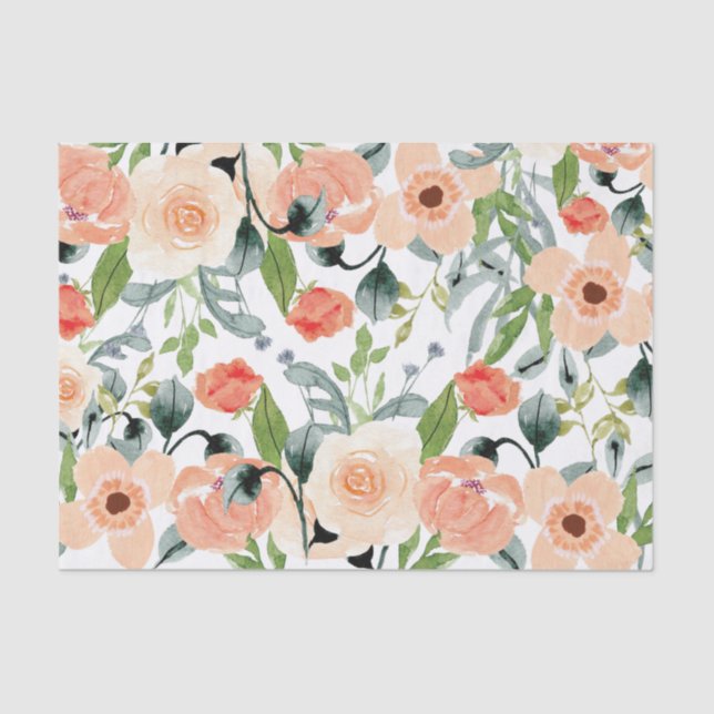 Papel De Seda Patrón floral de melocotón (Anverso)