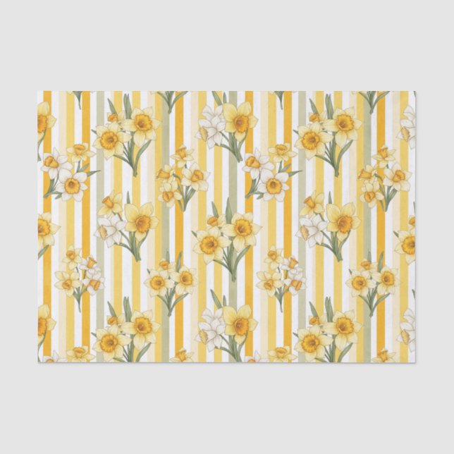 Papel De Seda Patrón floral de narciso rayado (Anverso)
