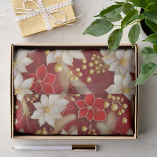 Papel De Seda Patrón floral de Navidad Rojo Blanco#17 ID1009