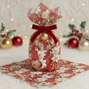 Papel De Seda Patrón floral de Navidad Rojo Blanco#17 ID1009