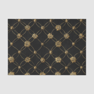 Papel De Seda Patrón floral de oro de lujo sobre fondo negro