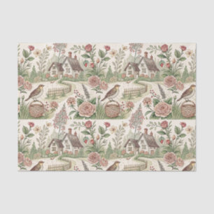 Papel De Seda Patrón Floral de Pájaros de Jardín de Cabaña Ingle