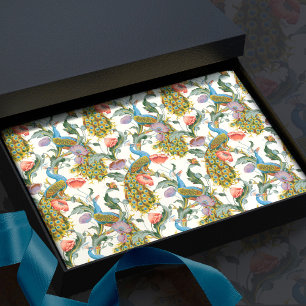 Papel De Seda Patrón floral de pavo real Art Nouveau