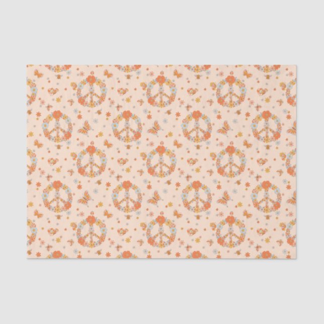 Papel De Seda Patrón floral de paz naranja (Anverso)