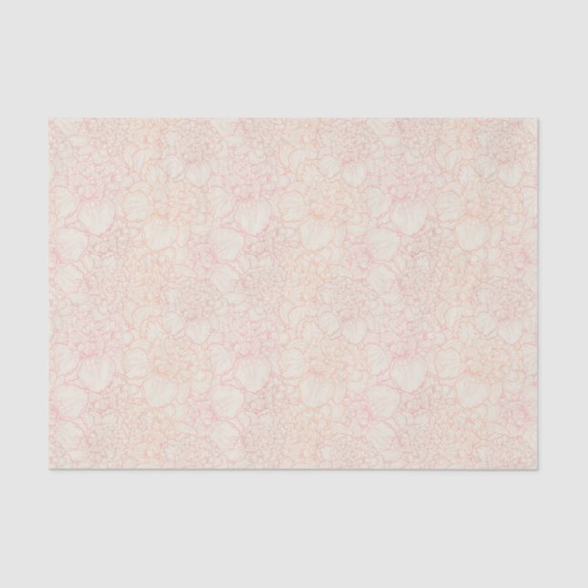 Papel De Seda Patrón floral de peones rosados (Anverso)