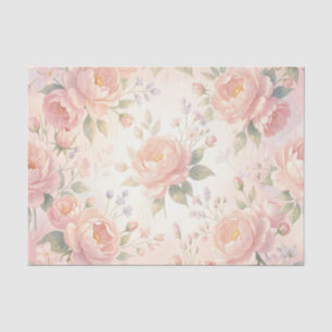 Papel De Seda Patrón floral de peonía rosa suave