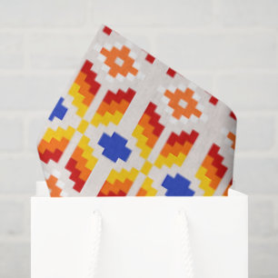 Papel De Seda Patrón floral de píxel geométrico en rojo naranja 
