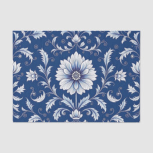 Papel De Seda Patrón floral de porcelana azul marino
