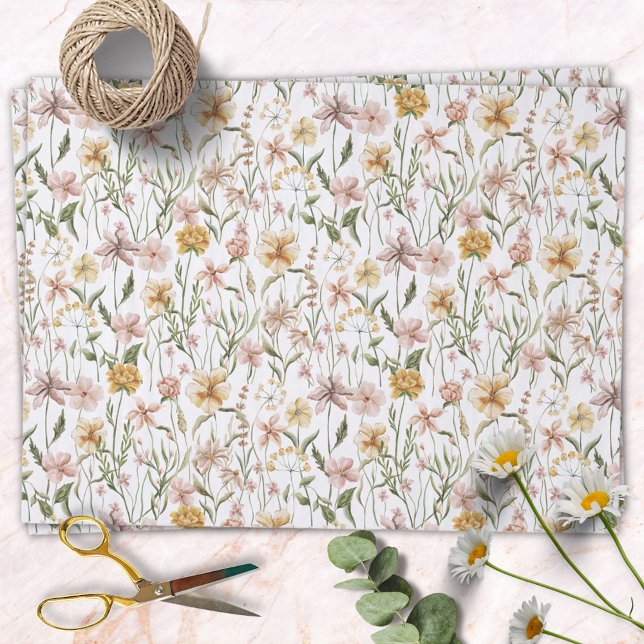 Papel De Seda Patrón floral de pradera de flores silvestres en a (In situ)