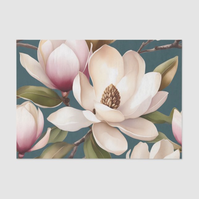 Papel De Seda Patrón floral de primavera de Magnolia (Anverso)
