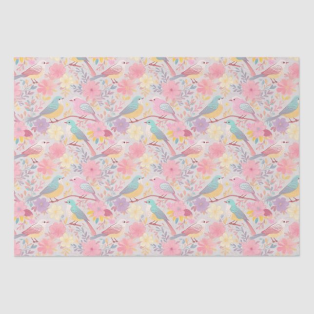 Papel De Seda Patrón floral de primavera pastel 02 (Anverso)