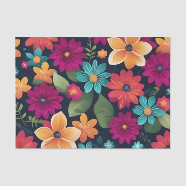 Papel De Seda Patrón floral de primavera vibrante (Anverso)