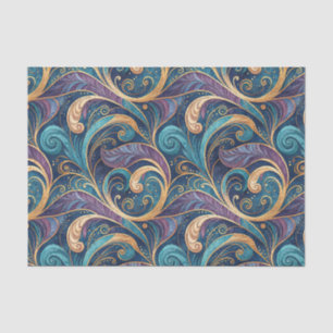 Papel De Seda Patrón floral de remolino dorado y púrpura barroco