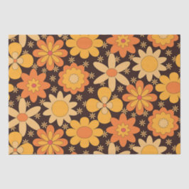 Papel De Seda Patrón floral de Retro Groovy Amarillo y Naranja