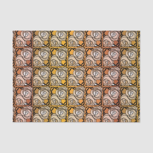 Papel De Seda Patrón floral de Rosas negros y dorados de época (Anverso)