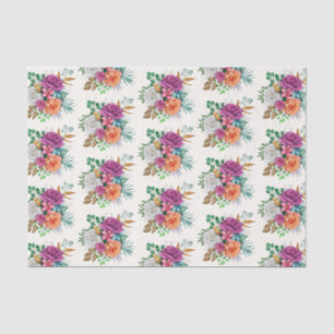 Papel De Seda Patrón floral de rosas rosa, Naranja y blanco
