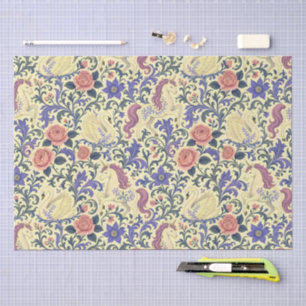 Papel De Seda Patrón floral de unicornio y cisne rosa y azul bon